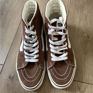 Vans Brown and White High-Top Skate Sneakers